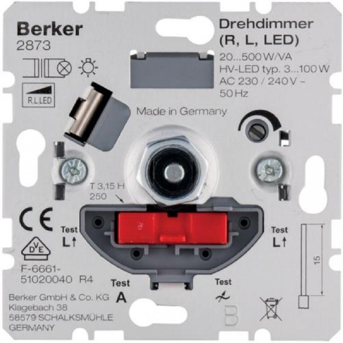 Μηχανισμός Dimmer Περιστροφικό Universal 500W 2873 BERKER