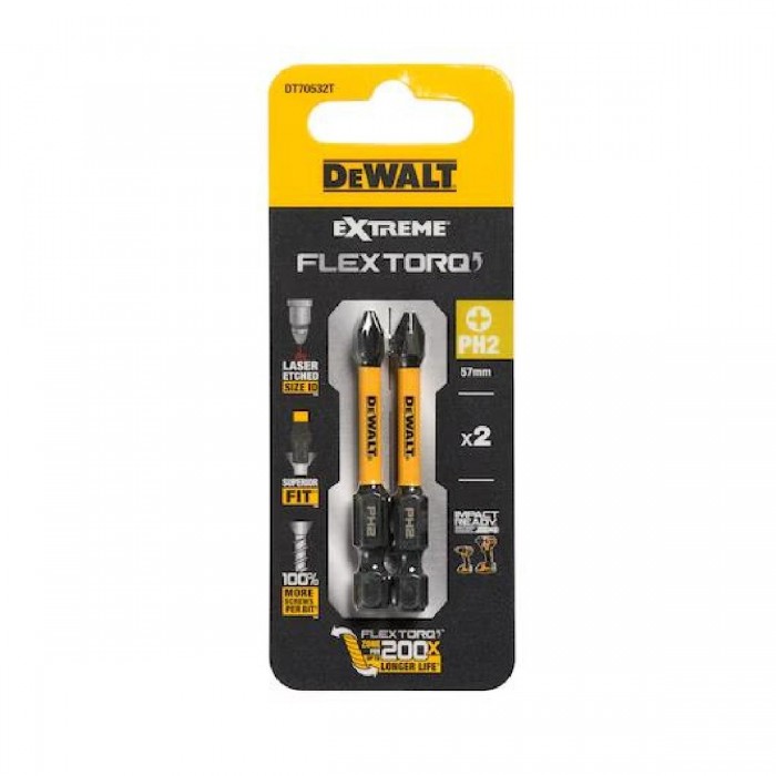 Μύτες Βιδώματος Ph2x57mm 2τμχ DT70532T-QZ DEWALT