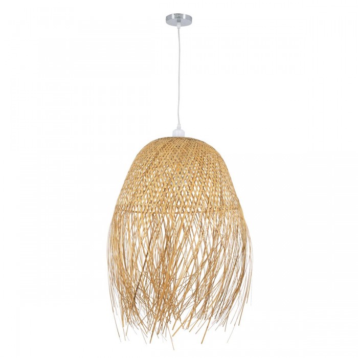 GloboStar® MANILA 01714 Boho Κρεμαστό Φωτιστικό Οροφής Μονόφωτο 1 x E27 Μπεζ Μπαμπού Καμπάνα Φ45 x Υ60cm