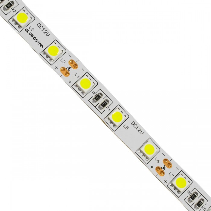 GloboStar® 70020 Ταινία LED SMD 5050 5m 14.4W/m 60LED/m 1584lm/m 120° DC 12V IP20 Ψυχρό Λευκό 6000K - 5 Χρόνια Εγγύηση