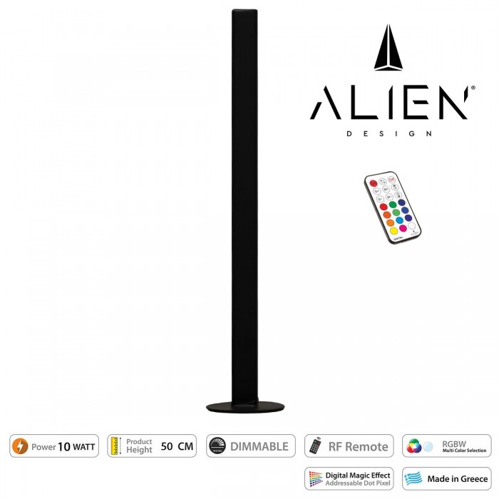 GloboStar® ALIEN-DIVA-BLACK-50-11 ALIEN Design DIVA Μοντέρνο Minimal Nordic Μεταλλικό Φωτιστικό Επιτραπέζιο - Πορτατίφ - Λαμπατέρ Μαύρο LED 10W 1500lm με Ασύρματο Χειριστήριο RF & Dimmer IP20 Πολύχρωμο RGBW Ψηφιακή με Τρεχούμενα Εφέ  Μ3 x Π1.6 x Υ50cm