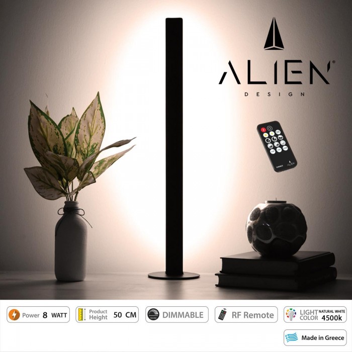 GloboStar® ALIEN-DIVA-BLACK-50-2 ALIEN Design DIVA Μοντέρνο Minimal Nordic Μεταλλικό Φωτιστικό Επιτραπέζιο - Πορτατίφ - Λαμπατέρ Μαύρο LED 8W 1040lm με Ασύρματο Χειριστήριο RF & Dimmer IP20 Φυσικό Λευκό 4500K Μ3 x Π1.6 x Υ50cm