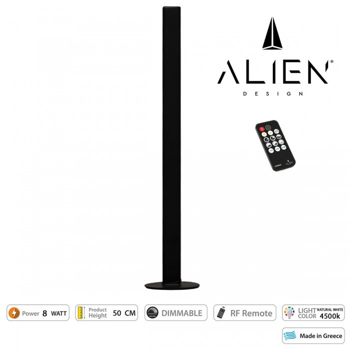 GloboStar® ALIEN-DIVA-BLACK-50-2 ALIEN Design DIVA Μοντέρνο Minimal Nordic Μεταλλικό Φωτιστικό Επιτραπέζιο - Πορτατίφ - Λαμπατέρ Μαύρο LED 8W 1040lm με Ασύρματο Χειριστήριο RF & Dimmer IP20 Φυσικό Λευκό 4500K Μ3 x Π1.6 x Υ50cm