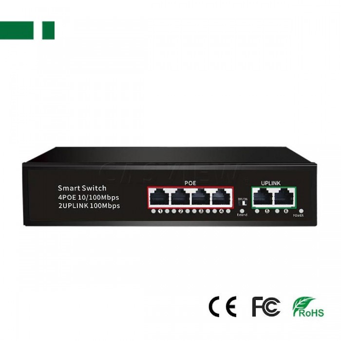 ANGA POE Switch(4+2 Built-in) CPE-5042B, 4 Port 10/100M, 1. POE Port: 4*10/100Mbps; Uplink Port: 2*10/100Mbps; 2. Built in DC52V 1.15A 65W Power