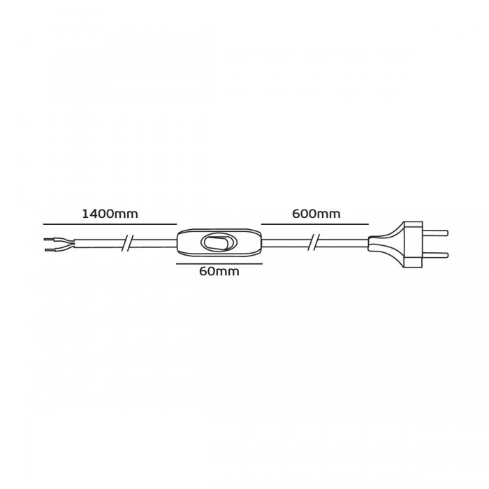 VK/V30/146/S - Καλώδιο 140cm+60cm με διακόπτη και φις διπολικό, ασημί 