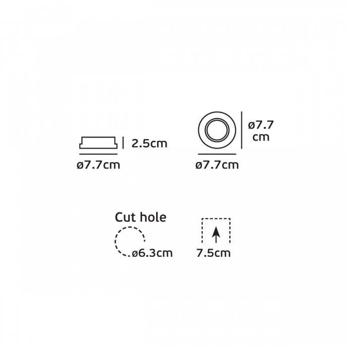  VK/03009G/W - Σποτ στρογγυλό, σταθερό, GU10/PAR16, Max12W (LED), IP20, ø7.7x2.5cm, λευκό