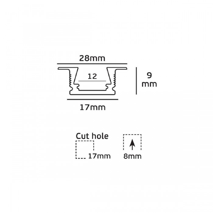 VK/02/AL - Προφίλ αλουμινίου για LED ταινίες, IP20. 2000x28x9mm